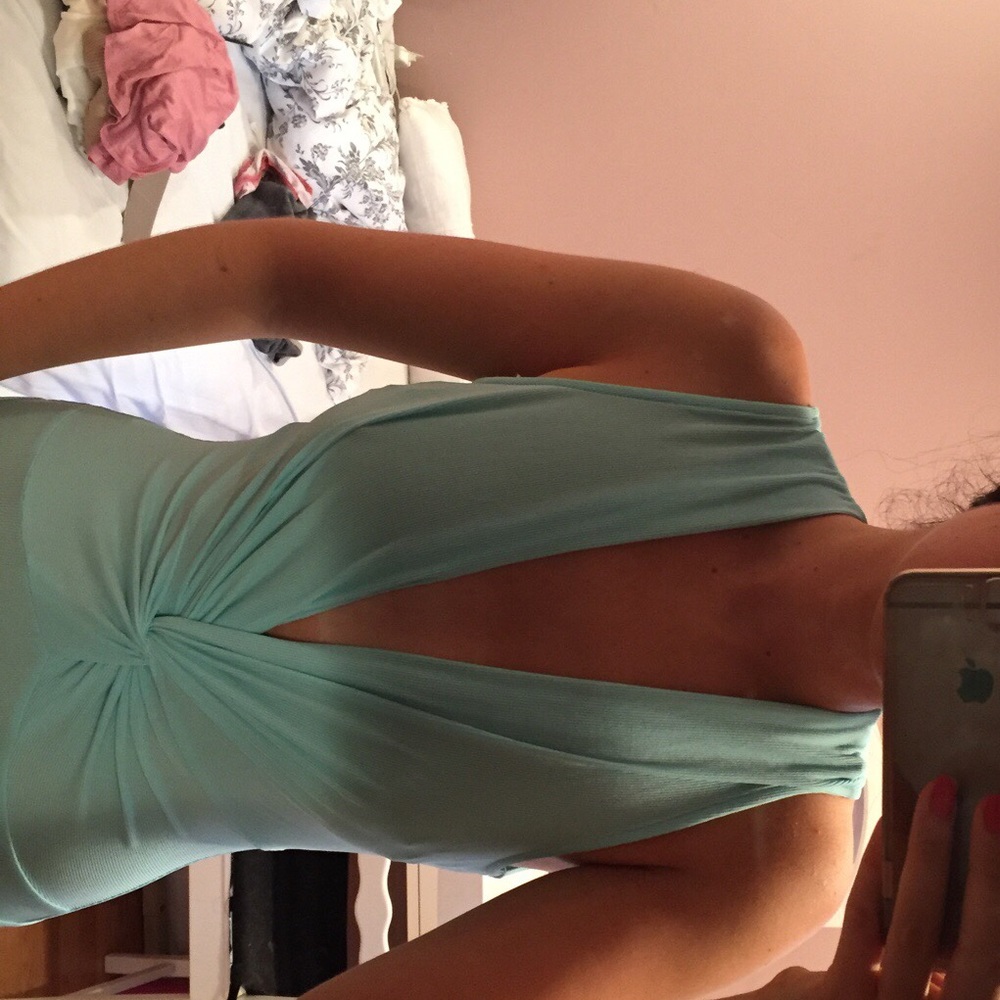 Essue mint knot front deep v front bodysuit